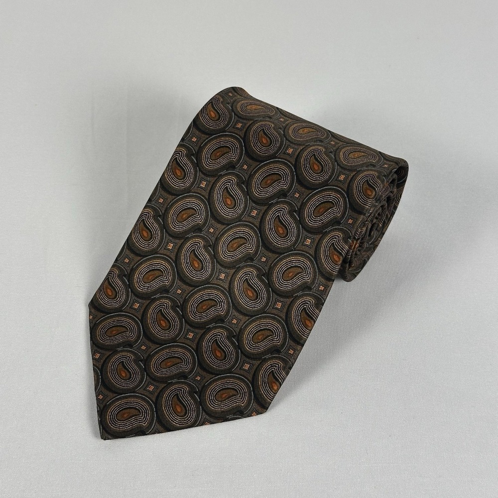 Ermenegildo Zegna Silk Tie Vintage Brown Neat Paisley Made In Italy 3.75" W